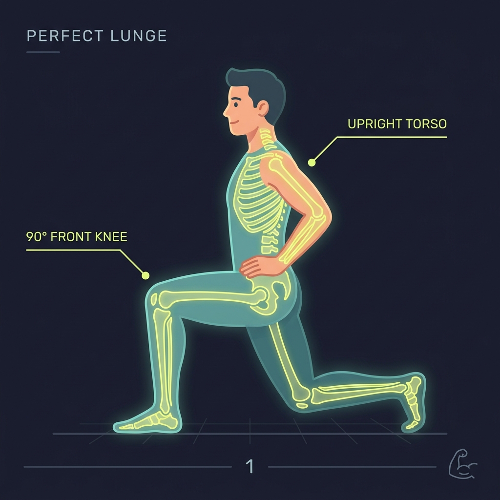 AI lunge analysis showing upright torso and front knee position